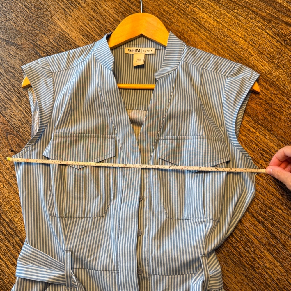 White House Black Market (WHBM) Seersucker Utility Midi Dress, BLUE/WHITE, SZ 4 - Picture 8 of 10